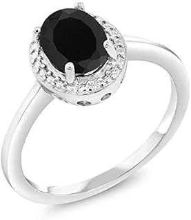 Gem Stone King 925 Sterling Silver Black Onyx and White Diamond Engagement Ring For Women | 1.26 Cttw | Gemstone December Birthstone | Oval 8X6MM | Available In Size 5-9