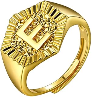 Gold-Plated Hexagon Initial Ring - Unisex Wedding Band - Elegant Personal Touch Jewelry for Men and Women