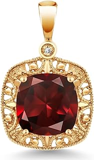 Gem Stone King 10K Yellow Gold 8MM Cushion Gemstone Birthstone and White Diamond Accent Necklace | Gold Pendant Necklace For Women