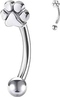 Designfy 316L Stainless Steel Piercing Jewelry Cat Paw Rook Piercing Jewelry 16G Cartilage Tragus Daith Earrings Paw Prints Eyebrow Ring 6mm/8mm