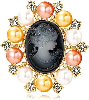 Vintage Embossed Pearl Brooch Pin Premium Rhinestone Palace Style Relief Beauty Head Brooch Pearl Cameo Brooch Personality Clothing Hat Bag Skirt Accessories for Women Teen Girls