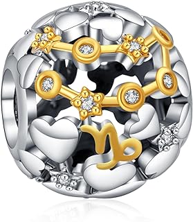 Rimgoris 925 Sterling Silver Charm women bracelets necklace Two Tone Zodiac Sign Openwork Bead Charms Women Girl Holiday Gifts