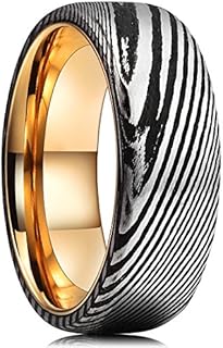 King Will WARRIORS 8mm Mens Damascus Steel Wedding Ring Gold Plated Innerface Comfort Fit 7-14