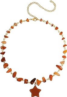 Sacina Stainless Steel Boho Gothic Necklace with Cable Chain and Natural Crystal Carnelian Star Pendant