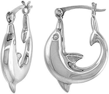3 sizes Sterling Silver Creole Dolphin Hoop Earrings for Women Click Top High Polished