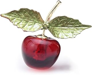 Enamel Clasp Cherry Brooch Pin with Gold-Tone Chain and Crystal Gems for Women & Girls, Cute Fruit & Leaf Design