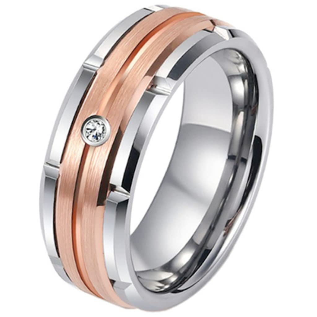 Jude Jewelers 8mm Stainless Steel Matte Brushed Silver Rose Gold Two Tone Wedding Band Ring