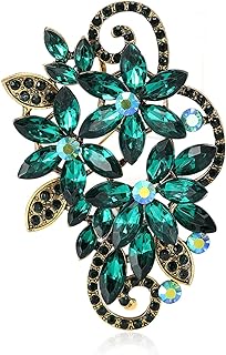 YOQUCOL Vintage Red Austrian Crystal Rhinestone Flower Shape Brooch Pin For Girls Women