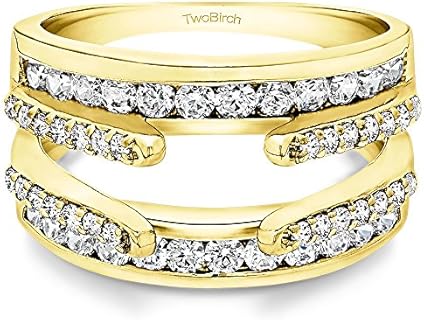 TwoBirch Yellow Gold-Plated Classic Cathedral Wedding Ring Guard with Cubic Zirconia for Ladies, Contemporary Design