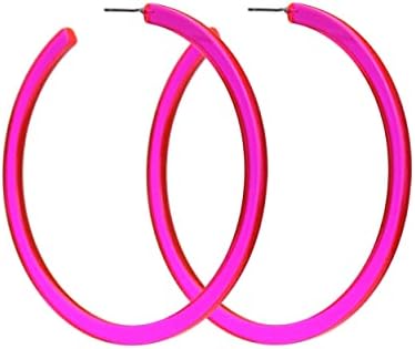 70mm Colorful Big Hoop Earring Acrylic Open Large Hoop Earrings C Shape Trendy Chunky Earrings 80s 90s Retro Lightweight Statement Ear Jewelry Earring For Women