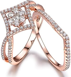 Diamond Wedding Ring Set,Floral,Cluster Diamond Engagement,Split Shank,Curved Matching Band,Bridal Set