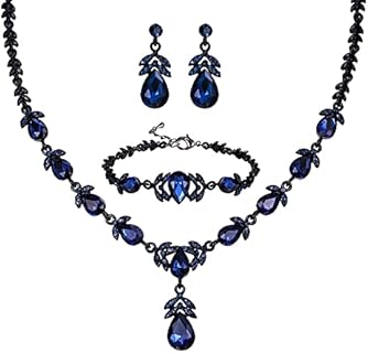 Crysdue Elegance Leaf Wedding Jewelry Set for Bridal Bridemaid, Austrian Crystal Teardrop Necklace Dangle Earrings for Wedding Prom Party