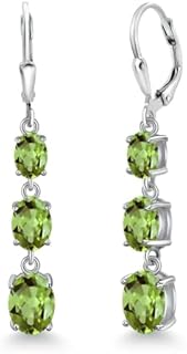 Gem Stone King 925 Sterling Silver Gemstone Birthstone 3-Stone Drop Dangle Earrings | Oval 8X6MM 7X5MM and 6X4MM | Three Stone Leverback Earrings For Women