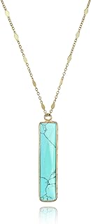 Chic Bohemian Simulated Green Turquoise Bar Gold-Plated .925 Sterling Silver Pendant Necklace