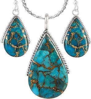 Turquoise Necklace Pendant & Earrings Set Genuine Turquoise 20" Necklace