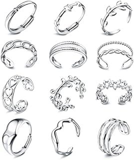 Subiceto 12Pcs Stainless Steel Rings for Women Silver Aesthetic Jewelry Rings Adjustable Open Stackable Rings Trendy Knuckle Thumb Finger Rings Size 6-9 Indie Rings