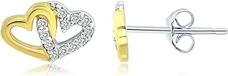 925 Sterling Silver CZ Interlocking Double Heart Stud Earrings for Women