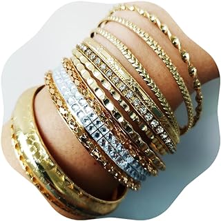 Chic 80's Box Chain Gold Bangles with Lobster Claw Clasp, Trendy Gypsy Style Zinc Bracelets for Women and Teens