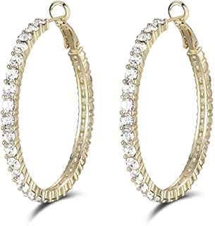 SELOVO Hoop Earrings Stylish Crystal Earrings For Women & Girls 1.8"