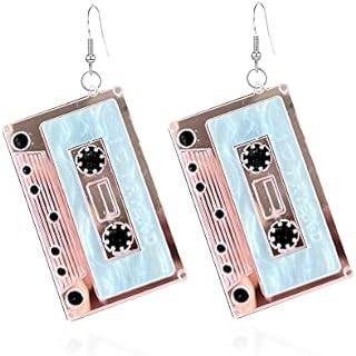 Charming Retro Cassette Tape Drop Earrings with French Wire Back Finding for Women, Quirky Design