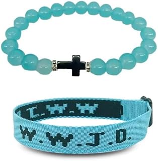 WWJD Braided Rope Bracelet Cross Crystal Beaded Bracelet Set Handmade Beads Bracelet Natural Stone Stretch Bracelet For Women Men Teens Girl Boys Holiday Jewelry Gifts