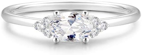 Six-Prong Sterling Silver 925 Engagement Ring with Oval Cut Design for Women, Suitable for Stacking