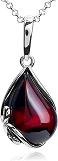 Women Cherry Amber Sterling Silver Pendant Necklace Chain 46 cm 18 inches