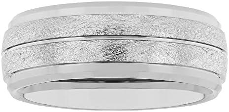 Tantalum Carbide 8mm Silver Grey Frozen Satin Finish with Grooved Center Men’s Wedding Band Ring - Size 12