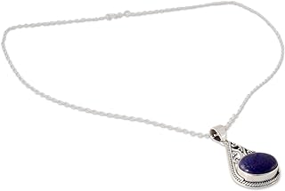 NOVICA Artisan Handmade Lapis Lazuli Pendant Necklace Indian Jali Style Silver with Sterling Blue 'Royal Grandeur'