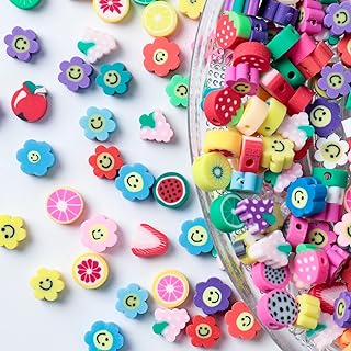 200pcs Mixed Fruit Spacer Beads Smile Face Beads Color Polymer Clay Beads, for DIY Jewelry Bracelet Earring Necklace Craft Making Supplies