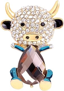 Sparkling Ox Cow Brooch with Pin Clasp and Cubic Zirconia for Women and Girls, Silver Plated Teardrop Crystal Design