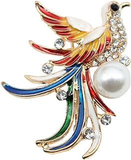 Pin Clasp Phoenix Brooch with Exceptional Design for Women and Teen Girls - Alloy Steel, Enamel & Rhinestones Design, Perfect for Parties or Weddings