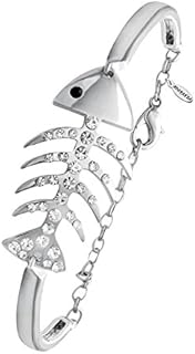 Fish Bone Crystal Cuff Bracelet with Box Chain for Women - Trendy Animal-Inspired Design