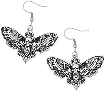 Skull Dangle Earrings with Push Back Design in Zinc Alloy for Women - Gothic Goth Butterfly Luna Moth Design