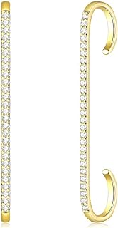 Yoursfs Women's Gold-Plated Ear Cuff Crawler Hook Earrings with French Wire and Cubic Zirconia, Non-Pierced Design
