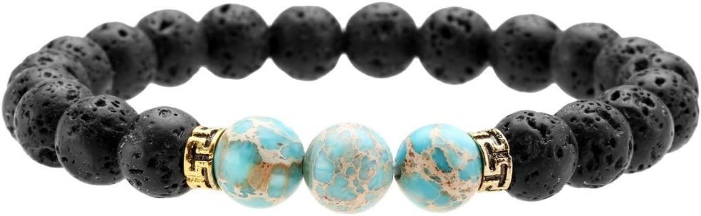 Top Plaza Bead Chain Chakra Bracelet with Black Lava Rock Stone & Imperial Jasper for Unique Style Enthusiasts - No-Clasp, Stretch Design