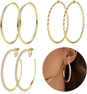 Gold Clip-On Hoop Earrings for Women, Lightweight Stainless Steel and Copper, Non-Piercing & Versatile Design Styles, Ideal Gift for Special Occasions