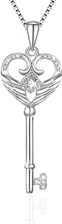 Key Necklace for Women, S925 Sterling Silver Angel Wings Key for Love Heart Pendant Necklace Birthday Gifts (Butterfly Key)
