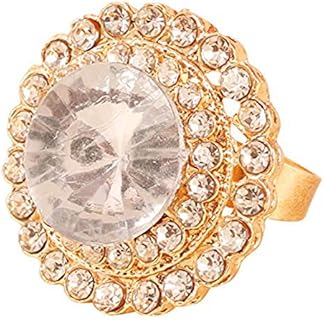 Touchstone Indian Bollywood Royal Rajwada Pretty Studded Diamond Look Sparkling Rhinestone Adjustable Designer Wedding Jewelry Cocktail Finger Ring in Gold Tone for Women.