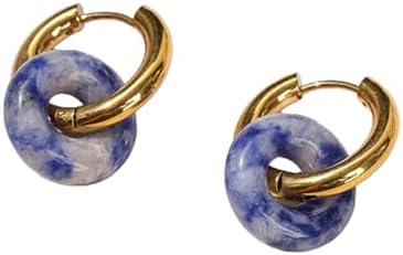 Vintage Colorful Chunky Hoop Earrings Cute Natual Stone Donut Dangle Earring Huggie Earrings for Women