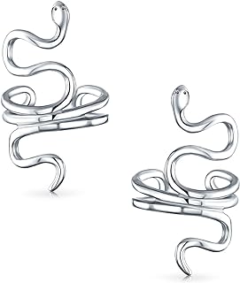 Helix Climber Crawler Snake Serpent Clip On Wrap Wire Cartilage Lobe Ear Cuff Earrings For Women Teen Men Non Pierced Ear .925 Sterling Silver Pair