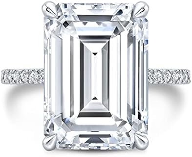 Siyaa Gems 8 CT Emerald Moissanite Engagement Ring 10K 14K 18K Solid Gold Moissanite Diamond Ring 925 Sterling Silver Solitaire Engagement Ring Wedding Ring Women