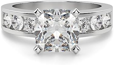 Nitya Jewels 6 CT Cushion Diamond Moissanite Engagement Ring Wedding Ring Eternity Band Vintage Solitaire Halo Hidden Prong Silver Jewelry Anniversary Promise Ring