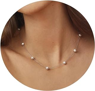 Pearl Necklaces for Women, Dainty Gold Necklace 18k Gold Filled Pearl Choker Necklace Simple Gold Pearl Necklace for Women Trendy Gold Necklace Pearl Jewelry Gifts