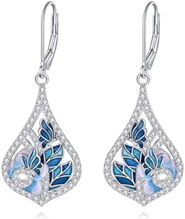 925 Sterling Silver Gold Butterfly Earrings with Pearl and Cubic Zirconia, Lever Back Dangle Design for Women