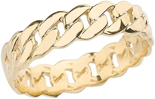 14K Yellow Gold 5mm Wide Cuban Link Chain Band Celtic Fashion or Wedding Ring - Size 6