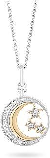 Spring Ring Clasp 14K Yellow Gold & Sterling Silver Diamond Star Pendant Necklace with Cable Chain for Women - Jewelili Hallmark Fine Jewelry