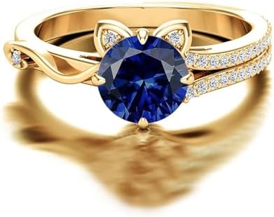 10K 14K 18K Solid Gold Cute Cat Gemstone Rings with 0.22cttw Moissanite Cat Animal Rings Cute Kitty Animal Rings for Animal Lovers Cat Anniversary Promise Birthday Rings for Women