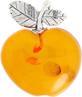 Sterling Silver Baltic Amber Apple Brooch Pin for Women Antiqued Finish Approx. 1 9/16 inch Wide