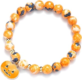 Pumpkin Charm Beaded Bracelet for Gift for Friend Stone Beads Stretch Bracelets for Men Women Halloween Jewerly